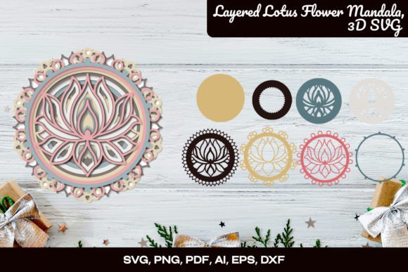 Layered Lotus Flower Mandala, 3D SVG: A Modern Design Asset