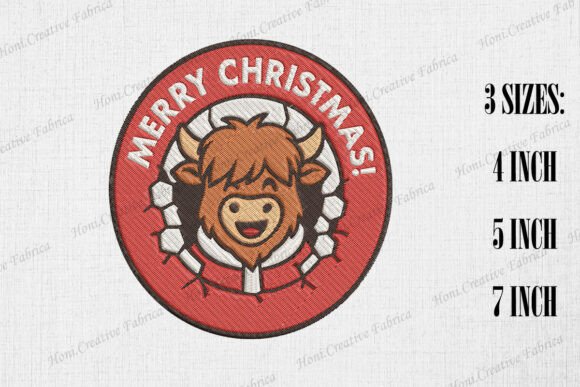 Merry Christmas Cute Highland Cow: Festive Embroidery Design